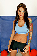 Dodgeball babe, Angelina Valentine in her team outfit