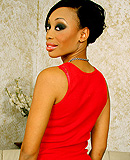 Sexy ebony babe, Dior Love in a red tank top and blue jeans