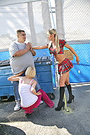 Schoolgirl, Nikki Benz finds catches her boyfriend getting a blowjob from a freshman